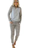 Gray Leopard Print Hoodie and Joggers Set