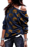 Navy Pumpkin Print Sweatshirt