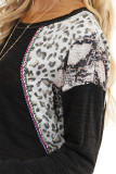 Black Long Sleeve Top With Leopard Snakeskin Print