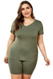 Green Plus Size V Neck T-shirt and Shorts Loungewear