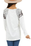 White Long Sleeve Top With Leopard Snakeskin Print