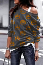 Gray Pumpkin Print Sweatshirt
