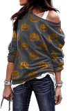 Gray Pumpkin Print Sweatshirt