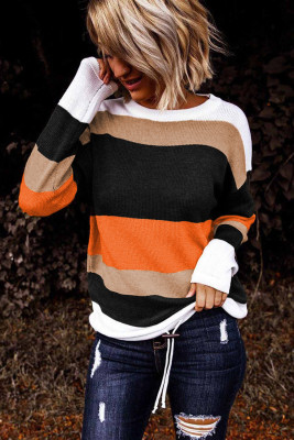 Orange Colorblock Knit Sweater