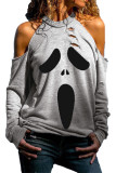Gray Distressed Halloween Ghost Cold Shoulder Sweatshirt