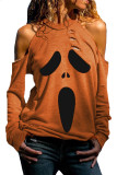 Orange Distressed Halloween Ghost Cold Shoulder Sweatshirt