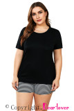 Black Plus Size Solid T-shirt and Striped Shorts Lounging Set