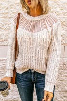 Apricot Crew Neck Lace Stitching Sleeve Sweater