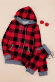 Red Plaid Pocket Drawstring Christmas Hooded Pajamas Set
