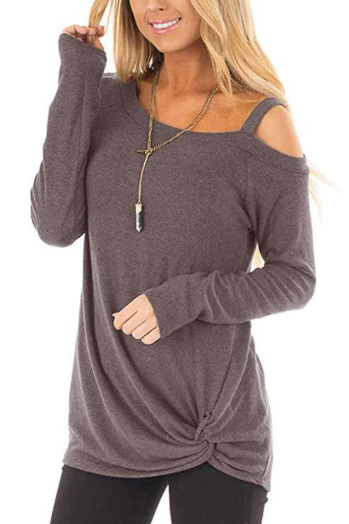 US$ 6.38 - Solid Color Off Shoulder Long Sleeve Tops - www.fashiongonow.com
