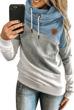 Blue Colorblock Cowl Neck Pullover Hoodie