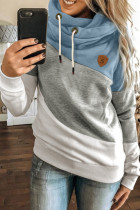 Blue Colorblock Cowl Neck Pullover Hoodie