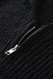 Black Zipper V-neck Dropped Sleeve Hooded Solid Sweater