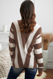 Brown V Neck Striped Sweater