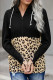 Leopard Print Stitching Half Zip Kangaroo Pocket Drawstring Hoodie