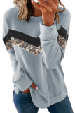 Gray Leopard Print Crew Neck Color Block Sweatshirt