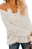 White V Neck Sexy Pullover Sweater