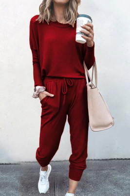 Red Loose Long-sleeved Casual Two Pieces Suit