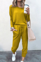 Yellow Loose Long-sleeved Casual Two Pieces Suit