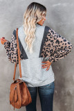 Gray Pocketed Half Zip Leopard Pullover Sweatshirt