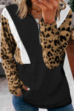 Black Pocketed Half Zip Leopard Pullover Sweatshirt