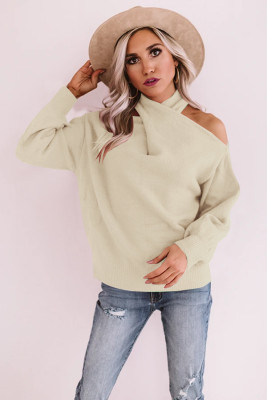 Apricot Off Shoulder Cross Sweaters