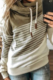 Green Cowl Neck Striped Color Block Drawstring Hoodie