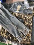 Blue Leopard Patchwork Denim Jeans Jackets