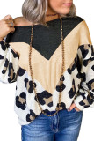 Leopard Print Color Block Cold Shoulder Long Sleeve Top