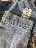Blue Leopard Patchwork Denim Jeans Jackets