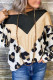 Leopard Print Color Block Cold Shoulder Long Sleeve Top
