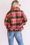 Red Plaid Zipper Stand Collar Sherpa Pullover Sweatshirt