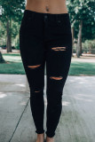 Black Distressed Slits High Waist Jeans