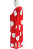 Red Heart Shape Print Hollow Out Sweaters