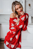 Red Heart Shape Print Hollow Out Sweaters