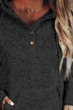 Black Heathered Print Button Snap Neck Pullover Hoodie