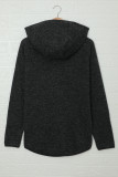 Black Heathered Print Button Snap Neck Pullover Hoodie