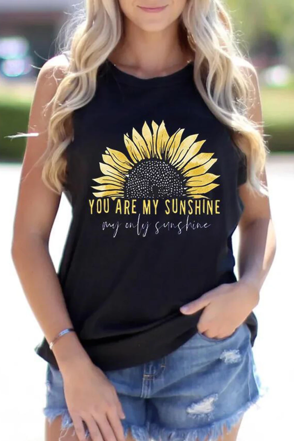 Sunflower Print Graphy Tank Tops