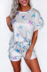 Gray Star Print Ruffled Short Sleeve Tee and Drawstring Shorts Lounge Sets