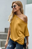 Black/Gray/Apricot Off-The-Shoulder Slash Neck Casual Loose Fitting Top