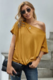 Black/Gray/Apricot Off-The-Shoulder Slash Neck Casual Loose Fitting Top