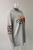 Gray Heart Striped Leopard Long Sleeve Top