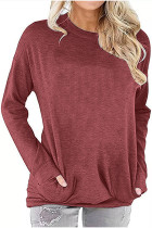 Coral Crew Neck With Pockets Long Sleeve Top