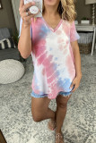 Summer Tie Dye Printed V-neck Short Sleeve T-shirt