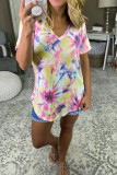 Summer Tie Dye Printed V-neck Short Sleeve T-shirt