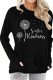 Black Printed Crew Neck With Pockets Long Sleeve Top