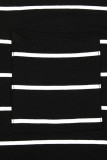 Black Striped V-Neck Short Sleeve Top