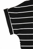 Black Striped V-Neck Short Sleeve Top