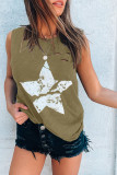 Army Green Star Printed O-Neck Vest