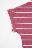 Rose Red Striped V-Neck Short Sleeve Top